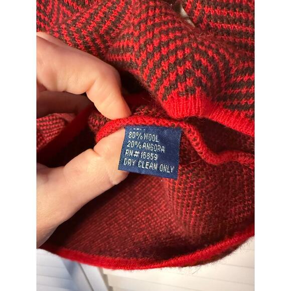 J. McLaughlin Red Black Pattern Long Sleeve Collared Sweater Cardigan Sz M Wool - Picture 5 of 6